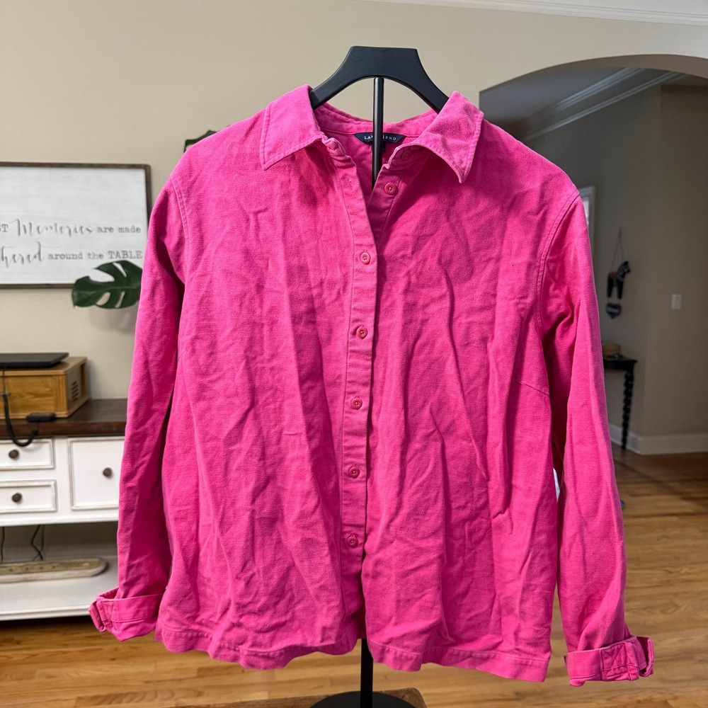 Lands End Womens XL 18-20 Hot Pink Button Down 100% Cotton Shirt 35860 V#3114